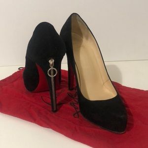 Christian Louboutin Black Suede Zipper Back Heel, size 36.5